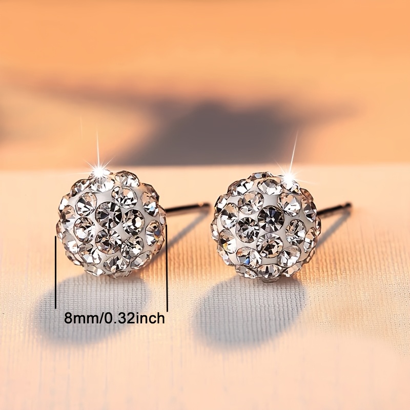Women's 8mm Rhinestone Earrings Silver Bride Wedding Accessories
