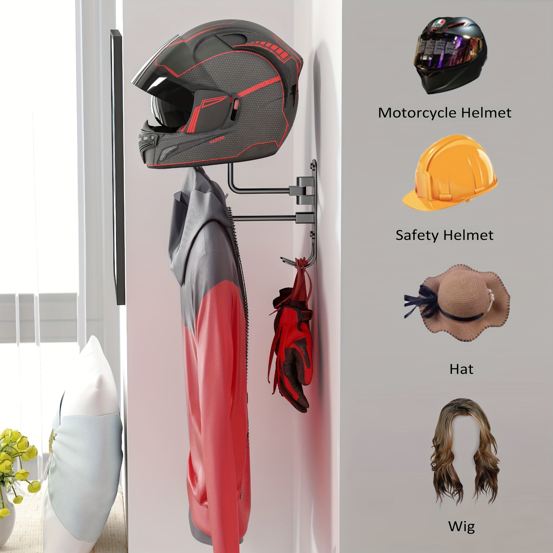 Wall Hanger Motorbike Helmet Holder Jacket Gloves Hard Hat Hook