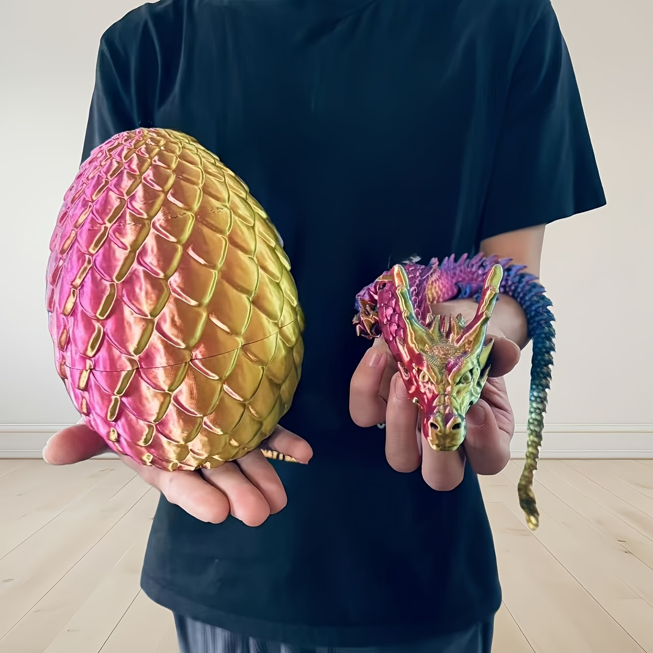 Oeuf De Dragon Imprimé 3D – 2 Dragons Articulés + 2 Oeufs – Cristal Violet Et Arc-en-ciel – PLA Biodégradable