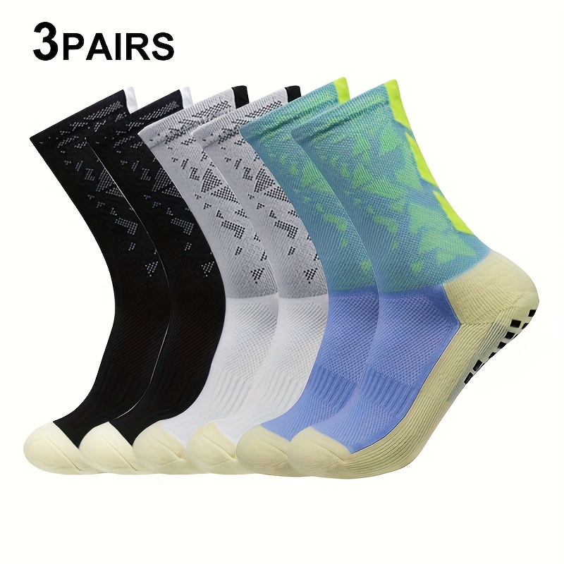 E-shop 3 Paar 5-Farben Optionale Verdickte Handtuchboden Anti-Geruch -Kleber Anti-Rutsch Fußballsocken Yoga Socken Mid-Calf Anti-Rutsch Trainingssocken