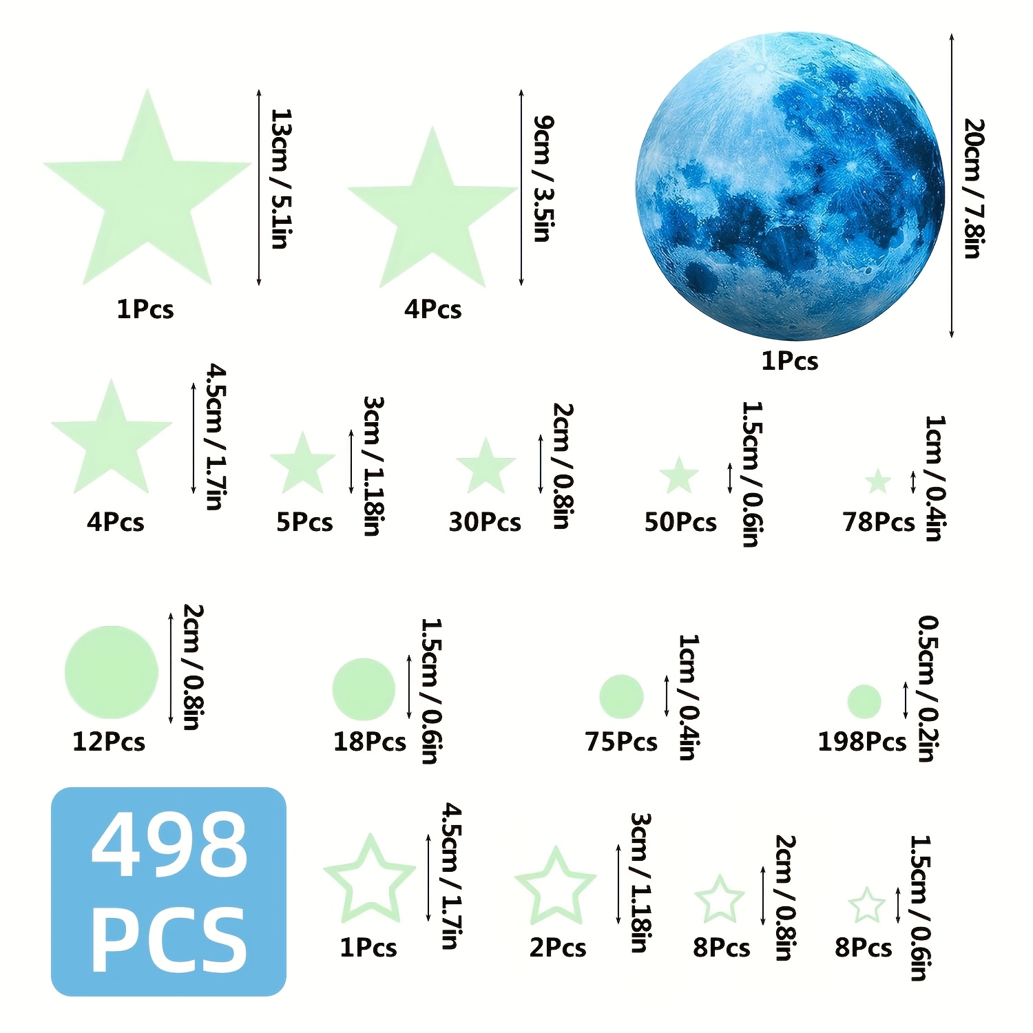 Image of 498pcs Ceiling Decor Stars The Dark Stars, Shining In The Dark Stars And Moon Wall Stickers, Ceiling Stars The Dark Wall Decorations, Very Suitable For Bedrooms And Living Rooms
