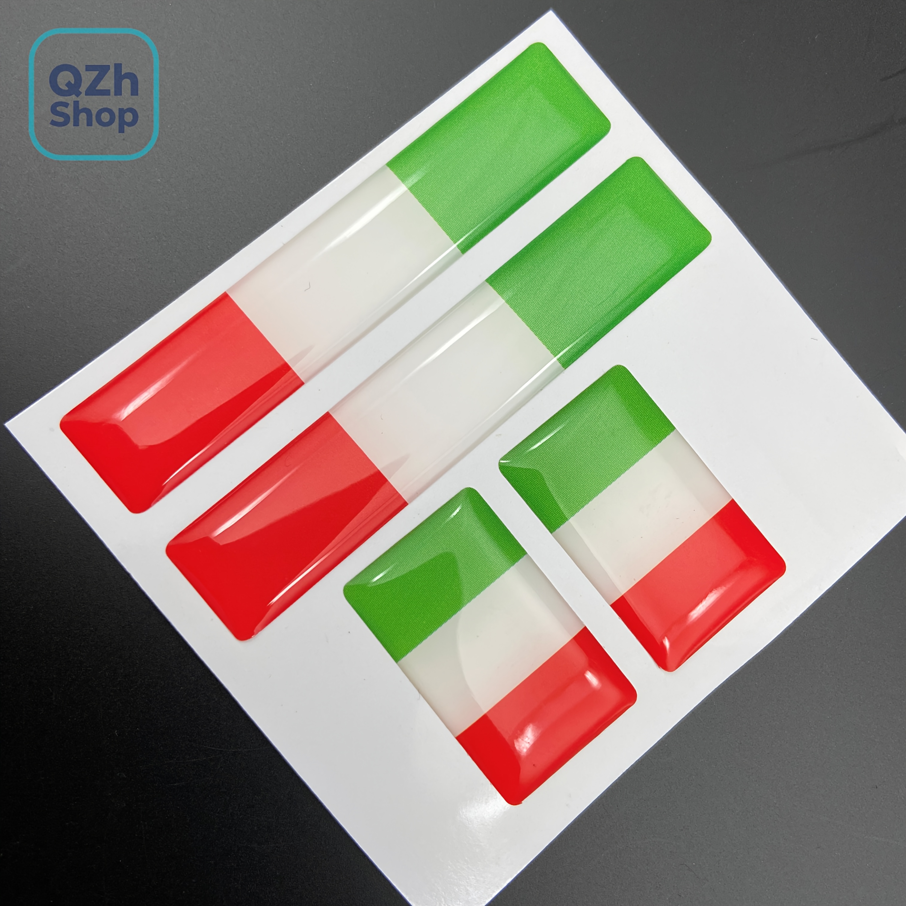 Image of 2 Long 2 Shortpcs Italian Flag Car Stickers Set, Resin Craft, 3d Embossed Sticker Set, Fashion Stickers, Car Decorator, Suitable For Car , Phone Decoration, Motorcycle Helmet Decoration