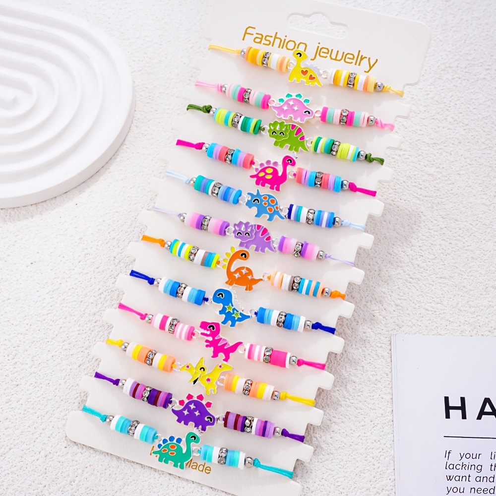 Image of 12pcs Cute Dinosaur Drawstring Bracelets For Children, Bff Friendship Jewelry Set, Fashion Novelty Additions For Kids Girls, Perfect Birthday Festival Gifts For Daughter Granddaughter