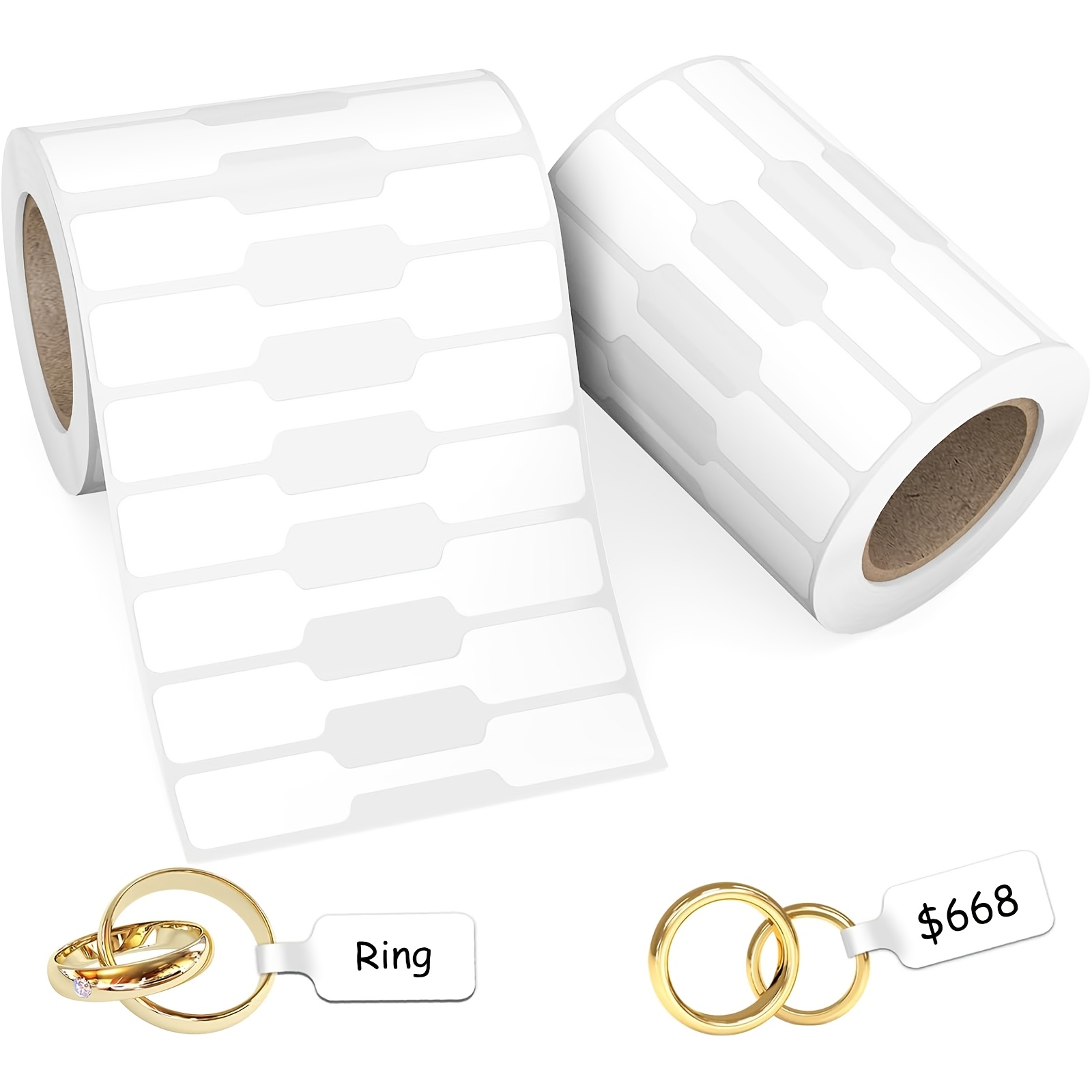 Image of Roll Of 500/1000pcs Of Jewelry Tag Stickers For Displaying Necklaces And Rings, Featuring Rectangular Self-adhesive Identification Tags, Avenemark Marker Labels, Paper For Accessories.
