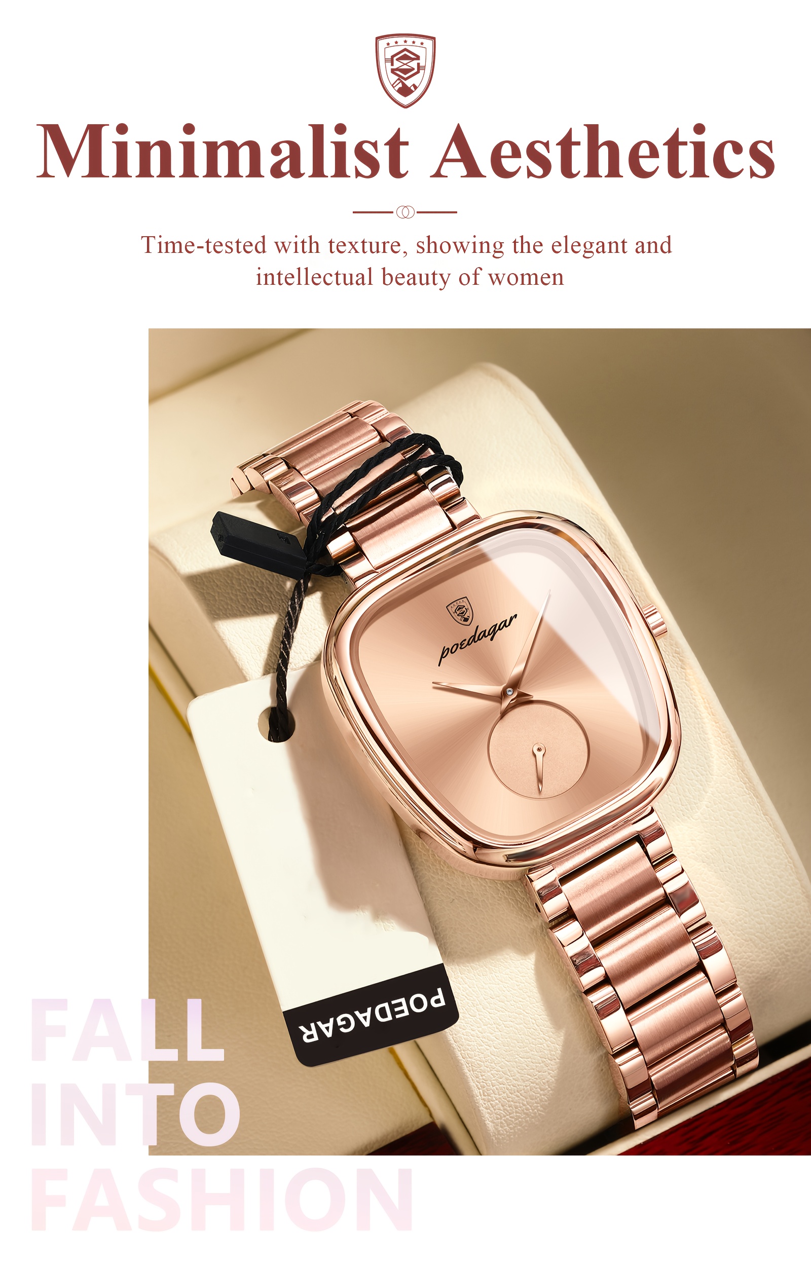 POEDAGAR Elegant Korean Style Ladies Wrist Watch, Square Alloy Case, Stainless Steel Band, Digital Display, 3ATM, Quartz Movement, Non-rechargeable Button Battery