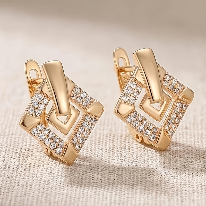 Women's Elegant Double-Layer Geometric Earrings with Cubic Zirconia