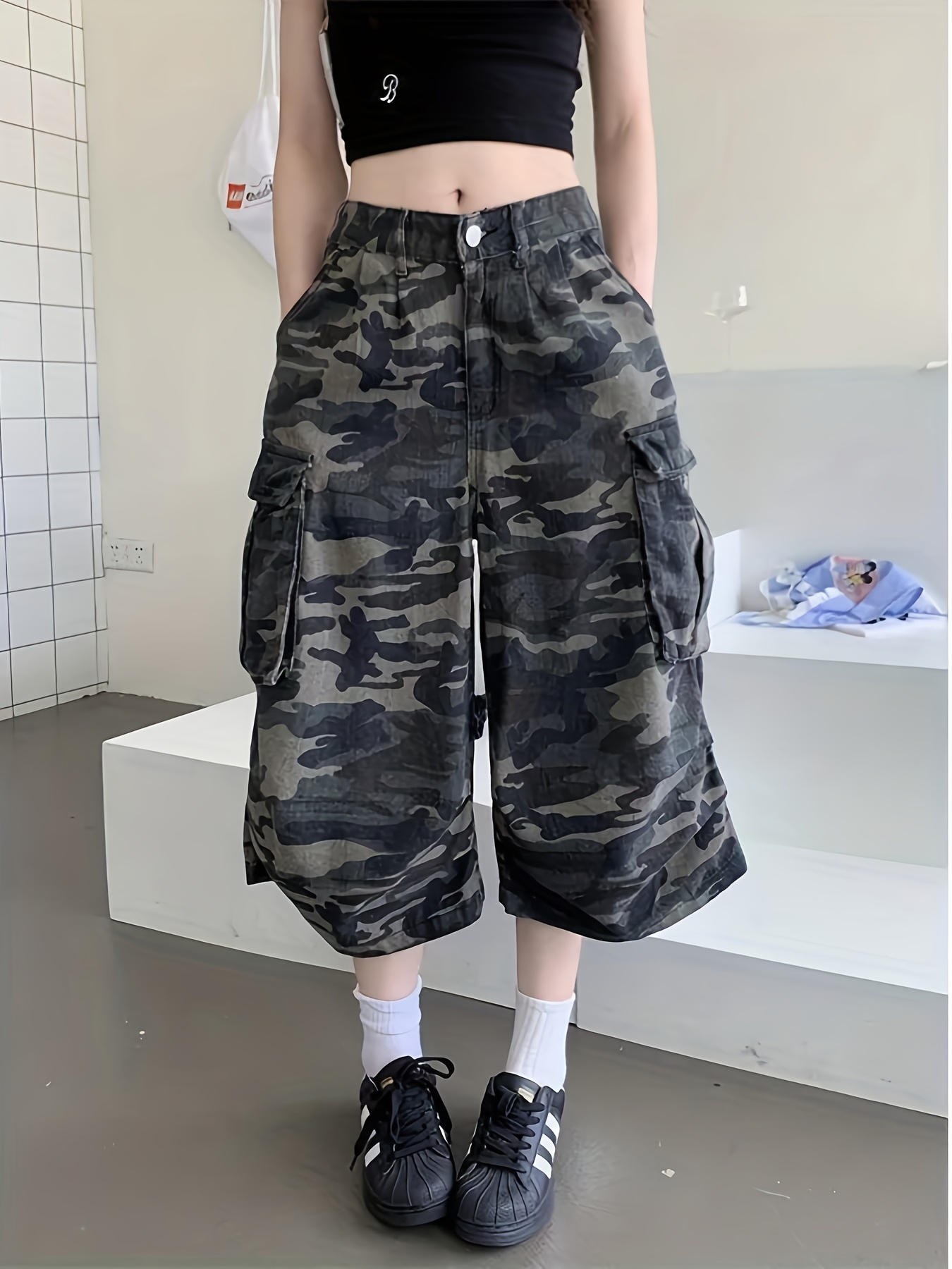 Camo Militaire Jean Taille Haute Camouflage Vert Militaire Jean