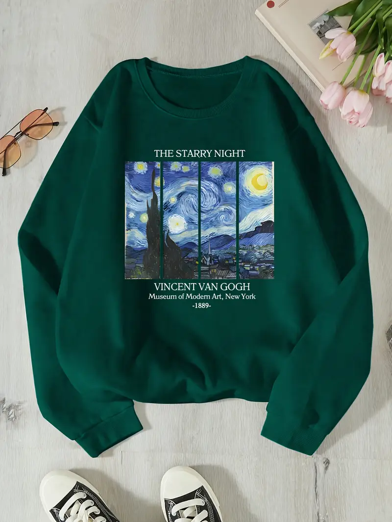 sweat-shirt van starry night pour femme - pull-over à manches longues, haut maroon pour l automne/hiver, les tenues quotidiennes et formelles - cadeau pour les amateurs , mode automne, col rond , coupe confortable, alternative à la hoodie , créatifs, vêtements d hiver, design tendance, matériau confortable, hoodie imprimé, amateurs de mode, décoration intérieure et tenues quotidiennes s, tenues automne/hiver, vêtements Détails du produit 5