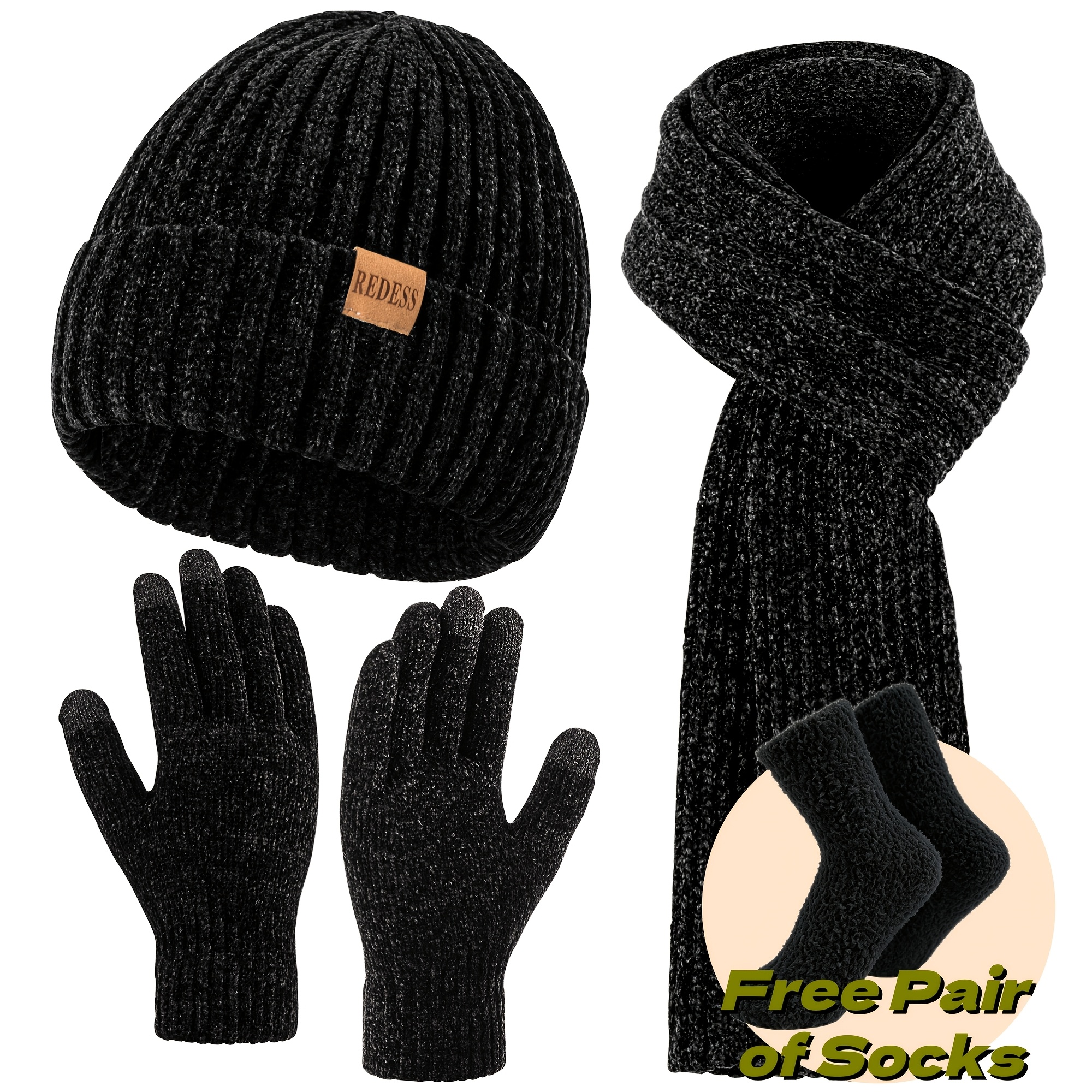 TEMU Women's Winter Hat Scarf Gloves Set, Fleece-lined Beanie Hat With Long Scarf And Touchscreen Gloves, Weather Additions, Christmas Gifts And