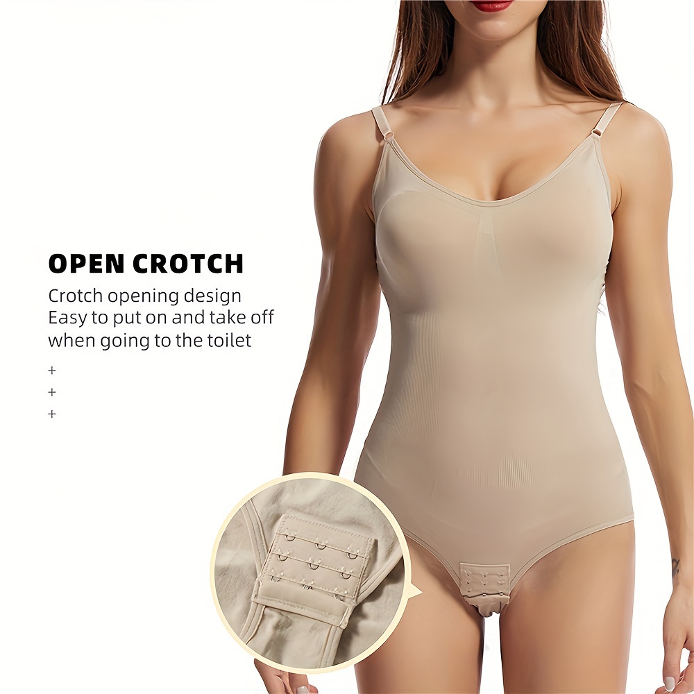 Solid Snap Crotch Shaping Bodysuit, Simple & Soft Tummy Control Slimmer  Body Shaper, Women's Underwear & Shapewear