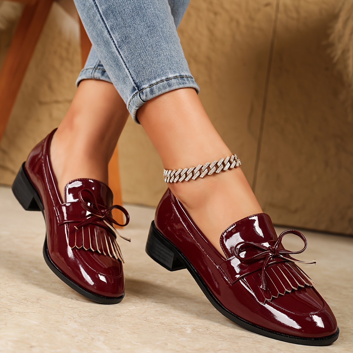 

Elegant Women's Tassel Loafers With Bowknot - Comfortable Round Toe Slip-on Shoes, Fashion In Solid Colors