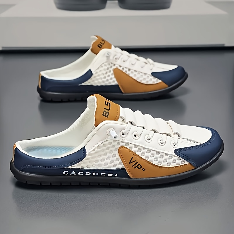 mens fashionable slip on casual shoes non slip and durable half slippers breathable and comfortable insoles   breathable fabric lining   indoor use vacations and everyday wear