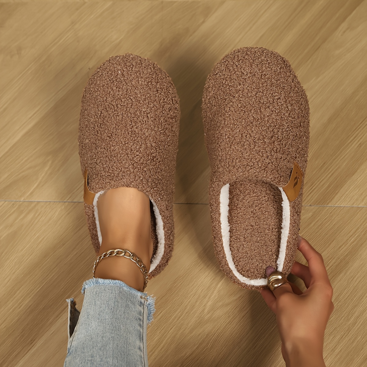 TEMU Fashionable And Warm Fleece Slippers, Casual Slippers, Ribbed Texture - Very Suitable For Indoor/outdoor Use, Comfortable And Warm Silent Plush