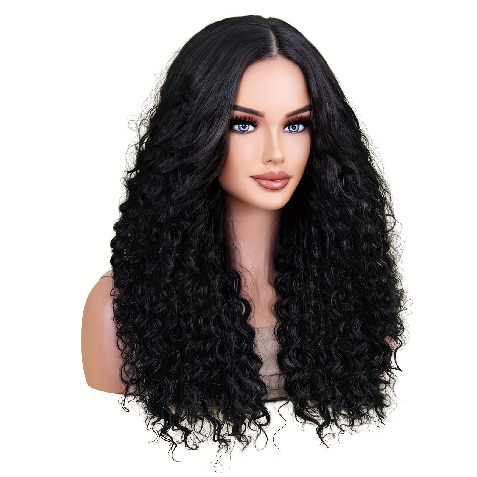 

26inch Women's Black Long Curly Wig, Long Fluffy Curly Hair Wig Deep Wave Lace Wigs Soft Breathable Synthetic Curly Wig For Parties Weddings Dating