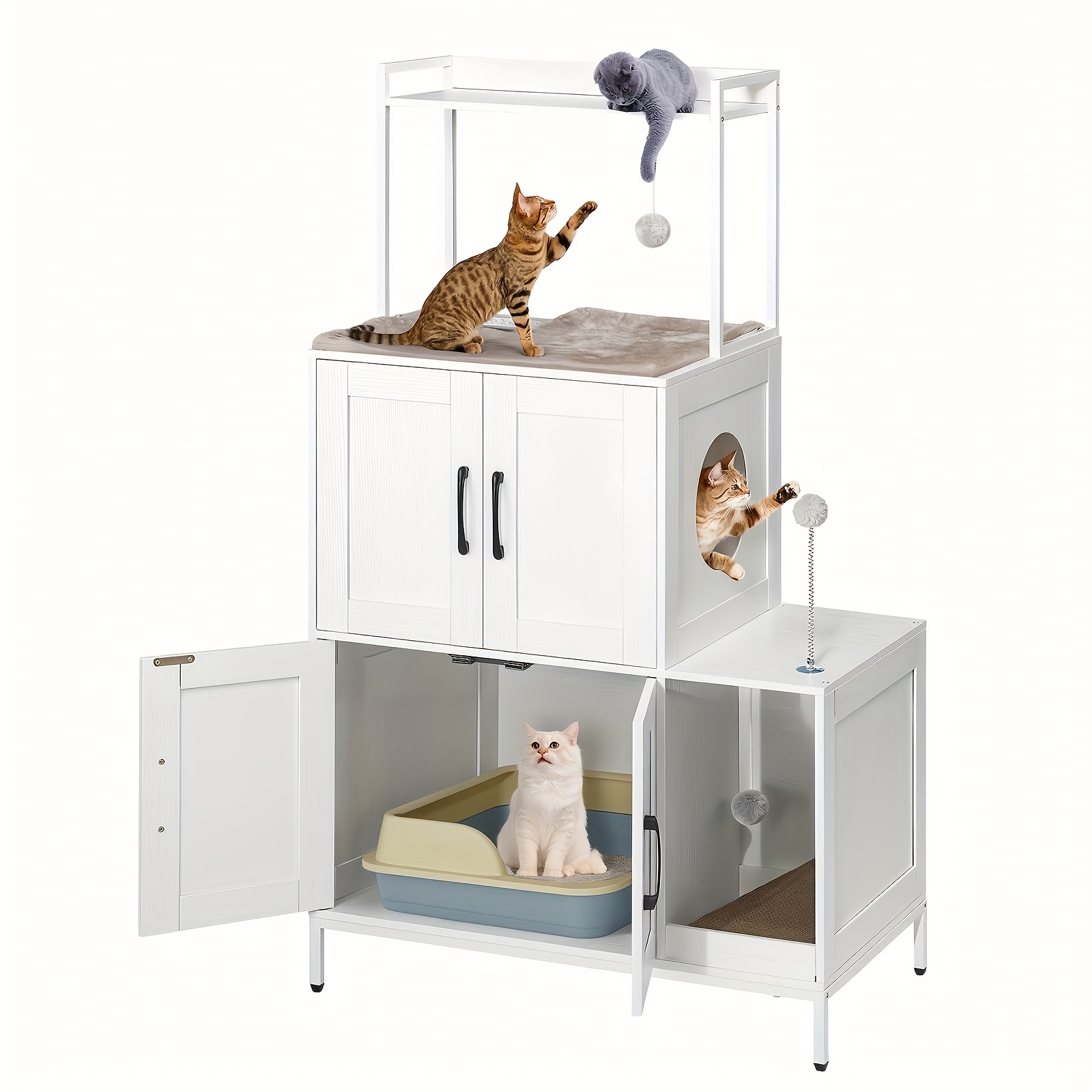 Image of The Cat Scratching Post And Cat Litter Box Are Designed As A -one Unit. A Concealed Cat Toilet Furniture, Elegant . Of Cat Furniture And Cat Litter Box, Suitable For Indoor Use.