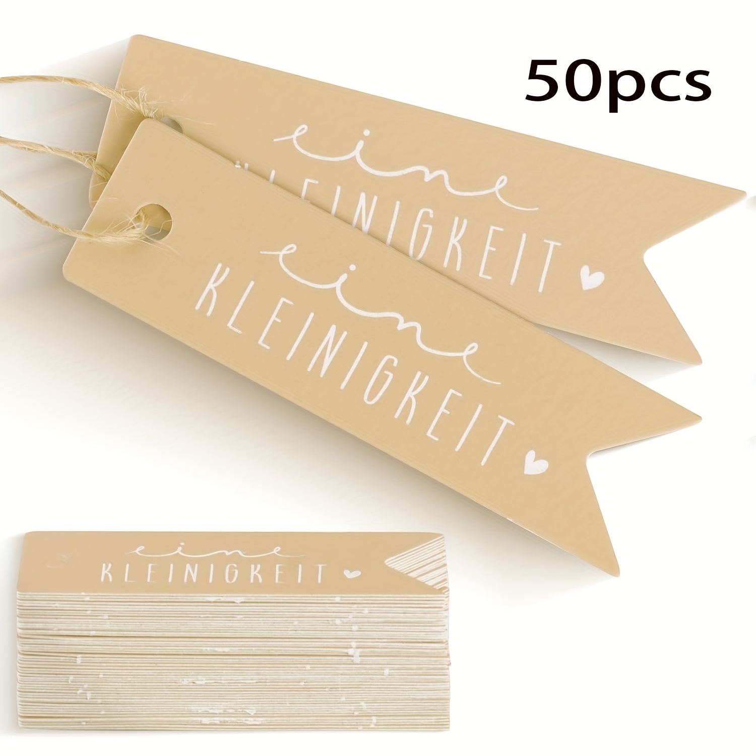 Image of 50pcs Thank You Card Tags With , Gift Wrapping Labels, Paper Tags With String, Heart-shaped Decorative Tags For Birthdays, Weddings, Christmas, And Gift Packaging