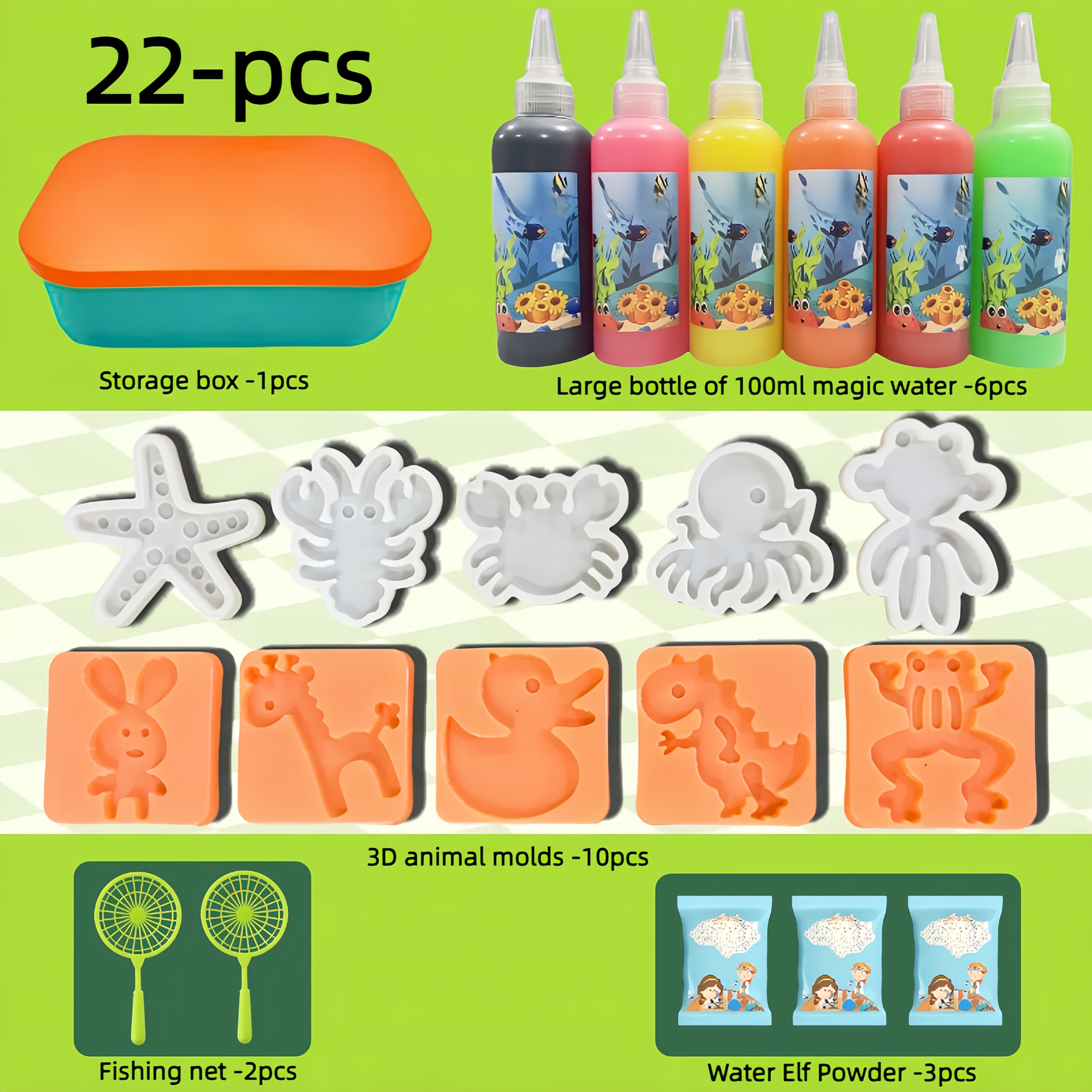 Image of 22pcs-100ml Magical Water Elf Set, Magical - Includes 6 Bottles Of Magical Water, 10 3d Molds, Suitable For Christmas, Halloween, Birthday Gifts, Party Gifts, Art And Crafts Set
