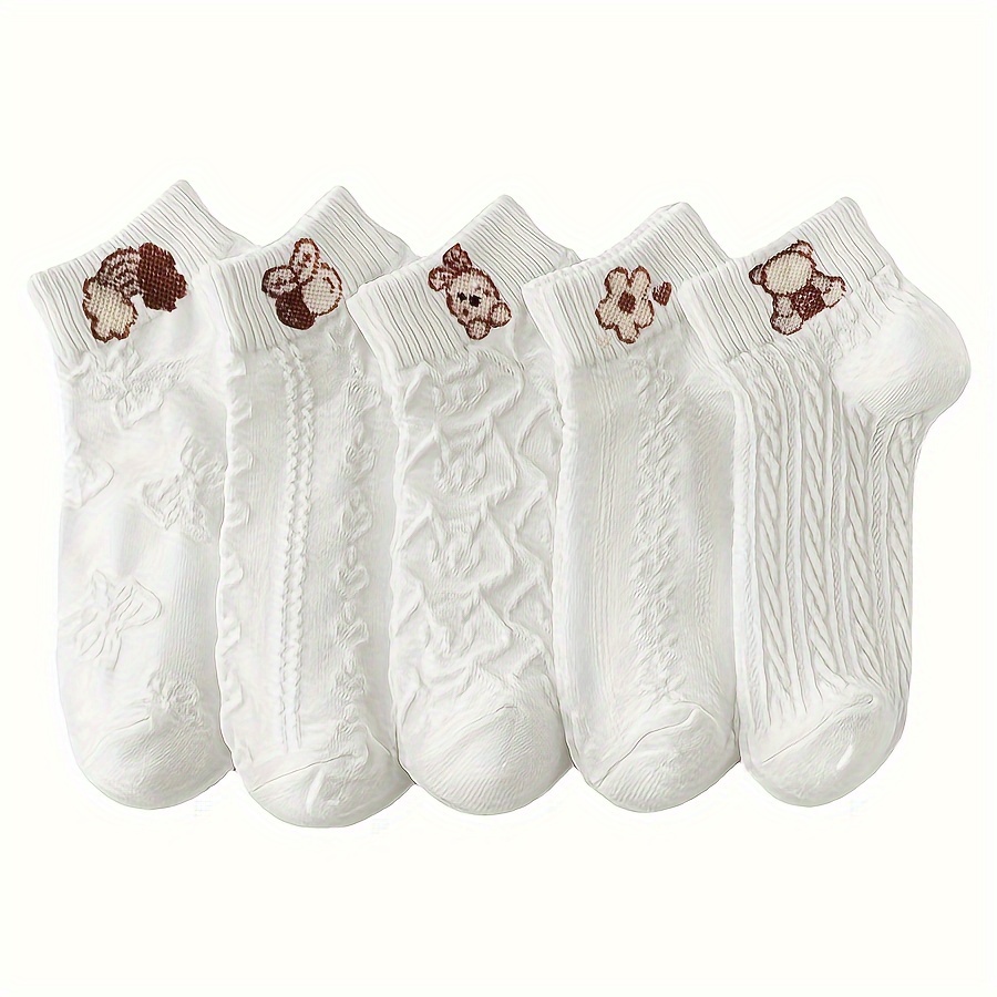 5 Pairs Cartoon Pattern Socks, Cute Japanese Style Short Socks, Women's Stockings & Hosiery