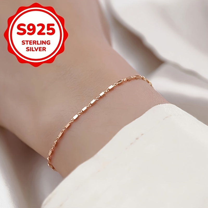 Women's Geometric 925 Silver Bracelet with Rose Golden End
