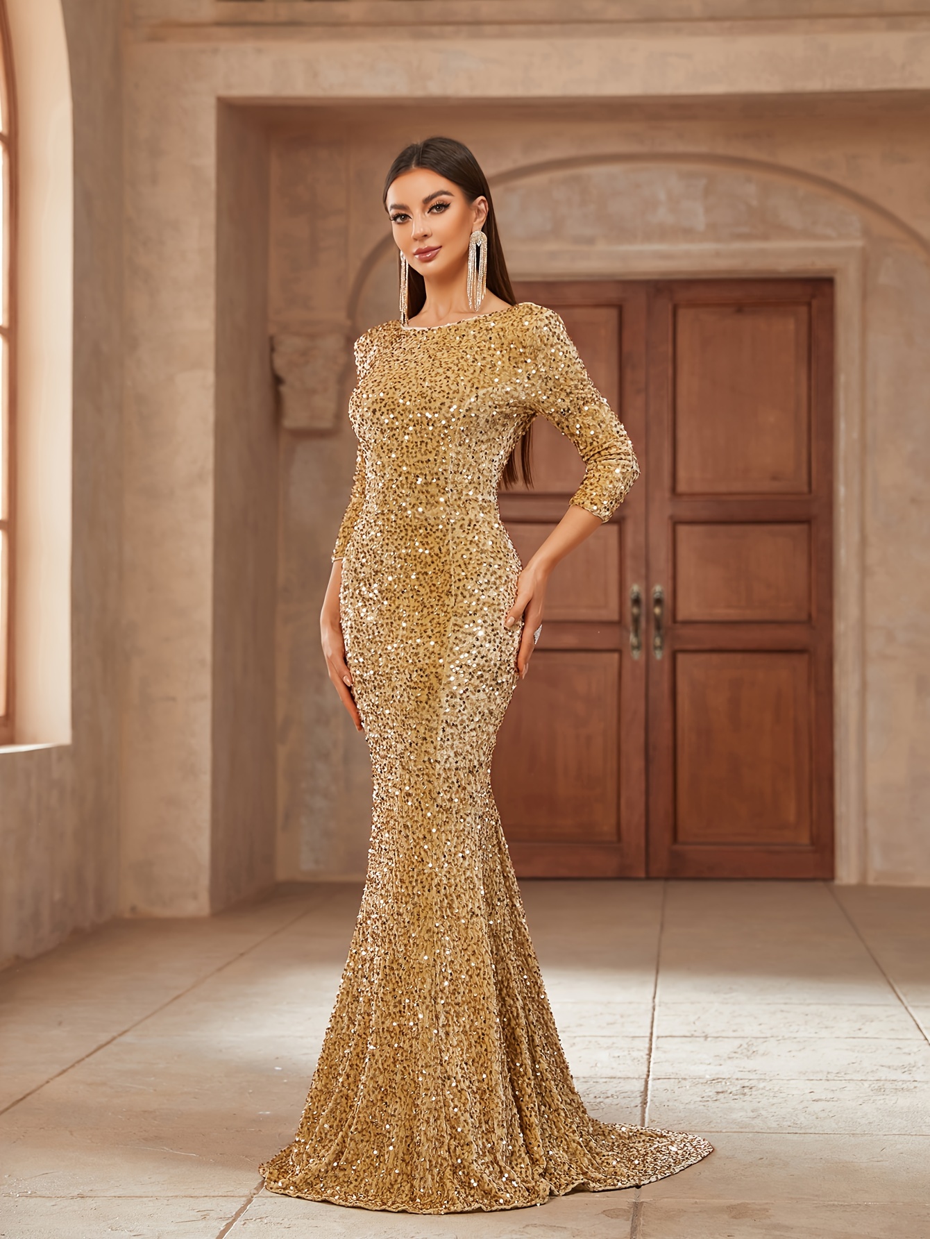 Womens Dresses Long Sleeve Party Wear Long Bodycon Dress Women's