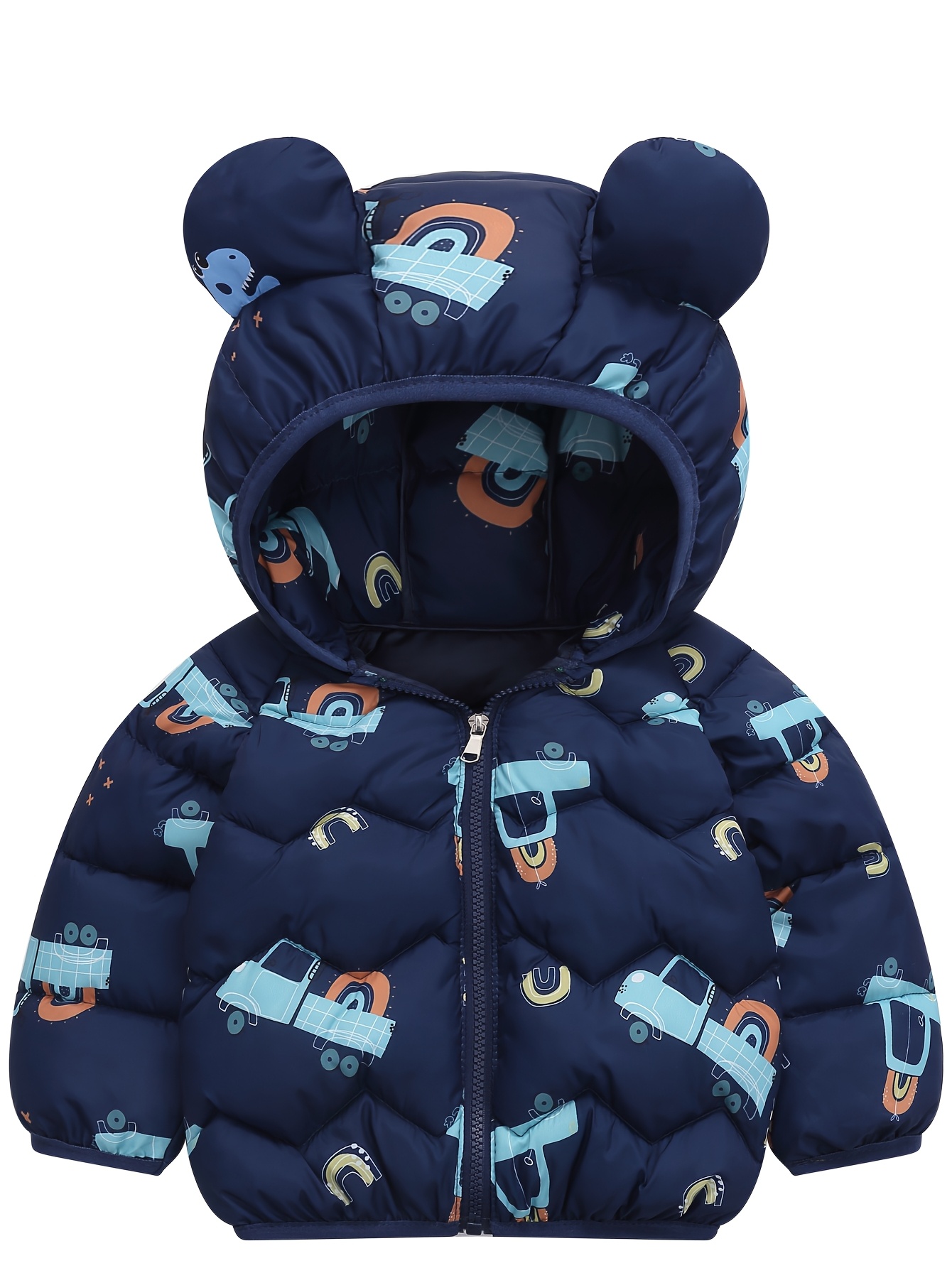 Boys Girls Hooded Full-Zip Winter Coat Jacket with Car Train Cartoon  Print Warm Vest for Toddlers,, Infants Soft -Filled Outerwear (Hand