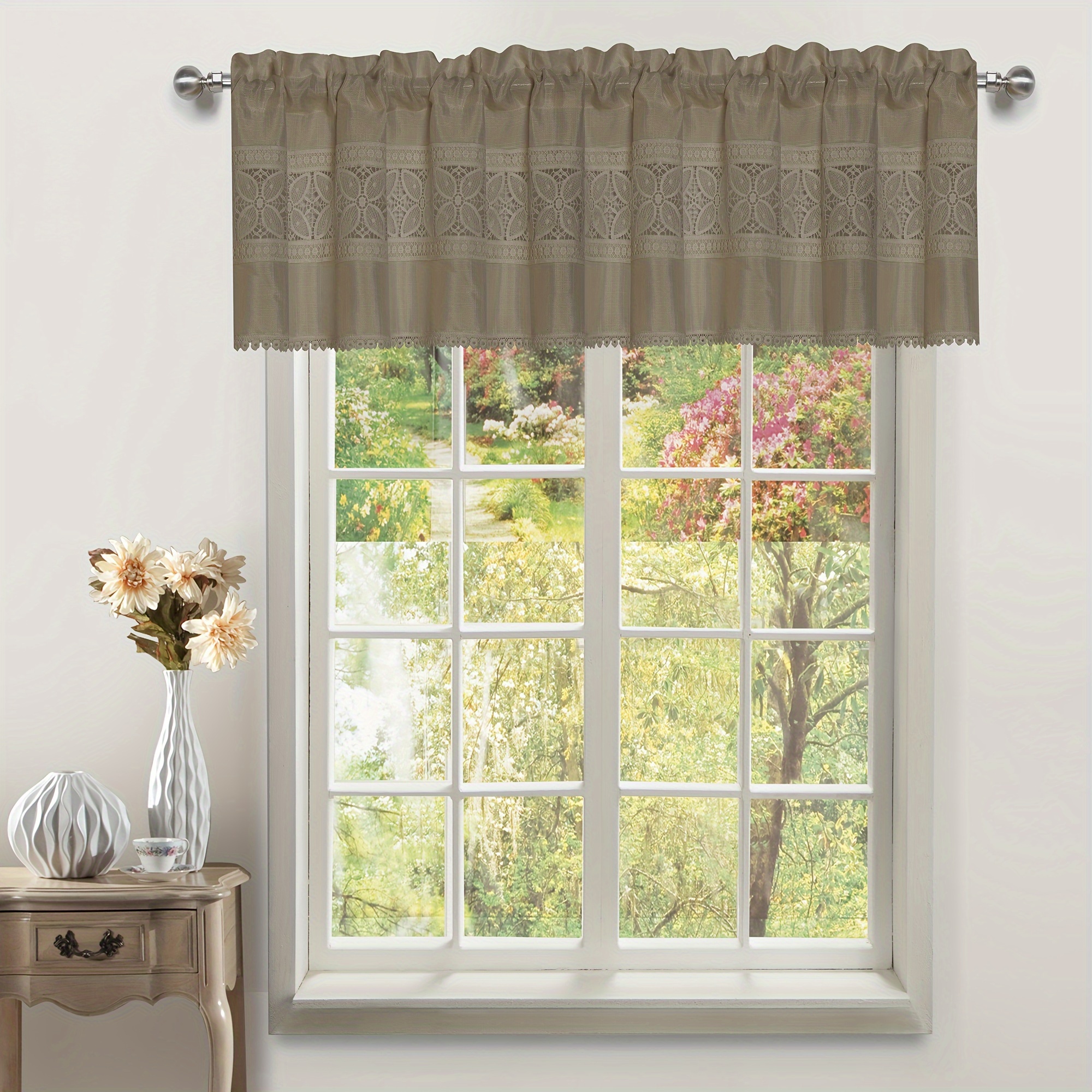 

Classic Valance - Polyester Imitation Hemp, Stitched Rod Pocket Curtain Top, Light-filtering, Washable For Home Decor - Fits Kitchen, Bedroom, Living & Dining Room