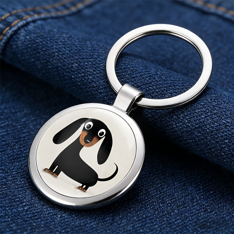 TEMU Cartoon Dachshund Keychain 2d Flat Pattern Glossy Metal Alloy Accessory For Clothing, Hats, Backpacks - Stylish Additions For , And Colleagues -