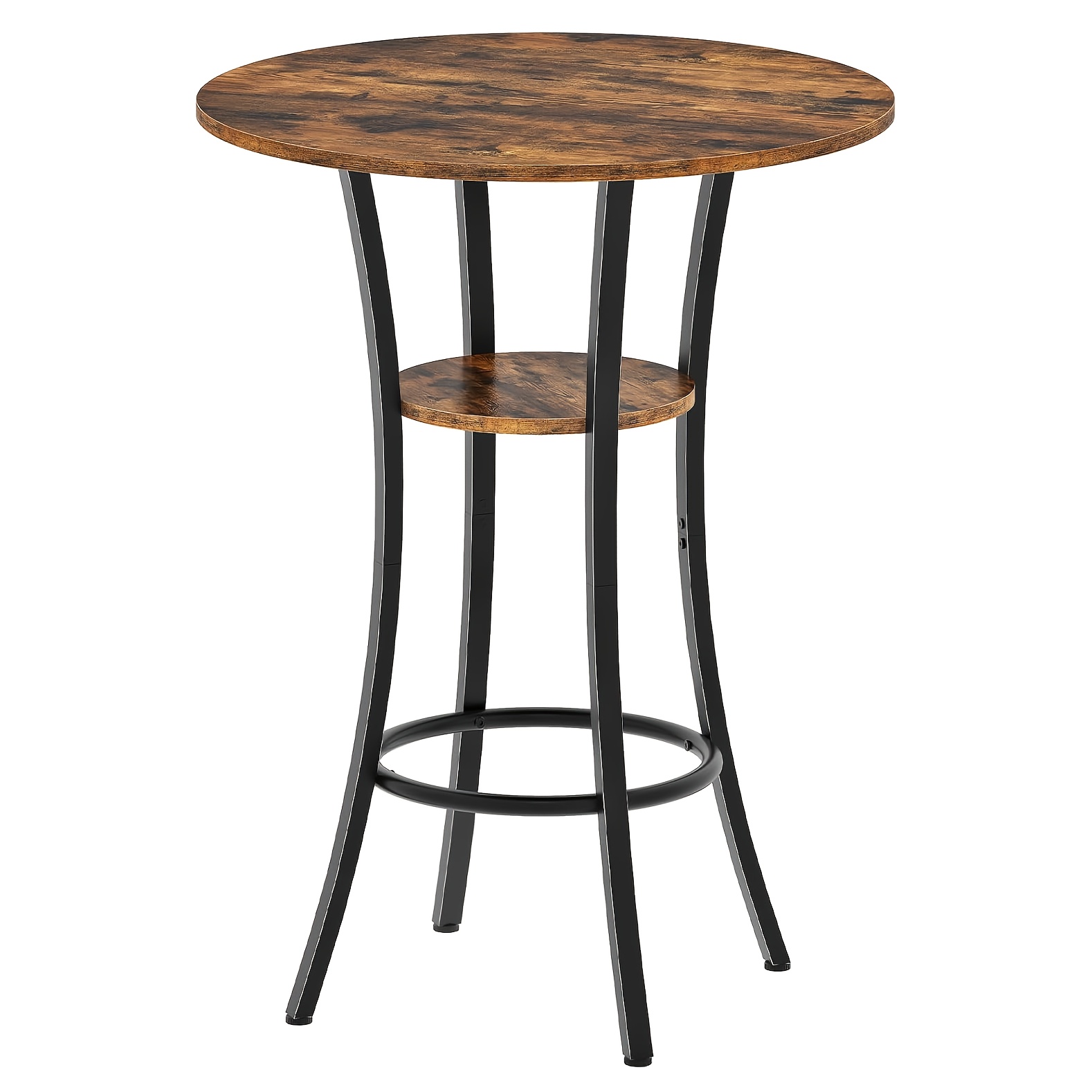 Industrial Style 2-tier Table With Sturdy Metal Frame - Rustic Brown Wood Top, Space- Design For Bistro, Kitchen, Living Room