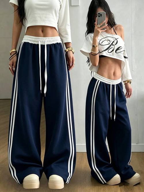 womens casual fashionable wide leg sports pants suitable for yoga fitness and athletic wear