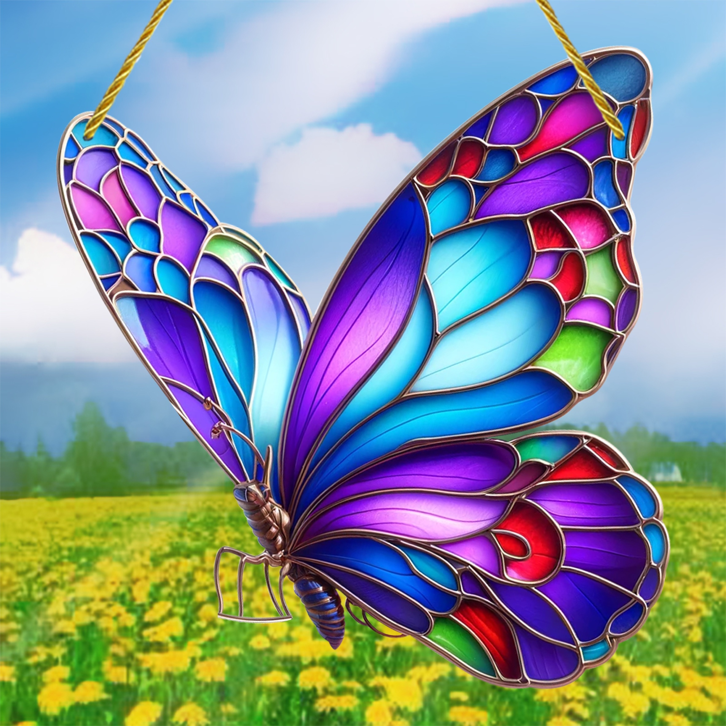 

Stunning Stained Glass Butterfly Decoration: 19cm/7.48in X 20cm/7.87in, Perfect For Windows Or Walls - No Feathers, No Power Needed