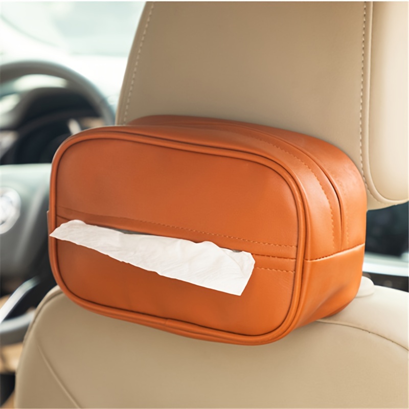 car backseat pu leather tissue holder universal fit   hanging paper storage organiser auto interior accessory with easy mounting Product details 4