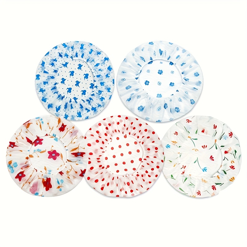 TEMU 5pcs Adjustable Pe Printed Shower , High Quality Shower , Kitchen Fume , Thickened And Extra-large Long Hair Shower , Household Shower , Women's