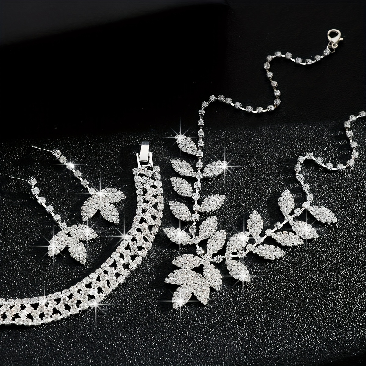 Leaf Bridal Jewelry Set with Rhinestones