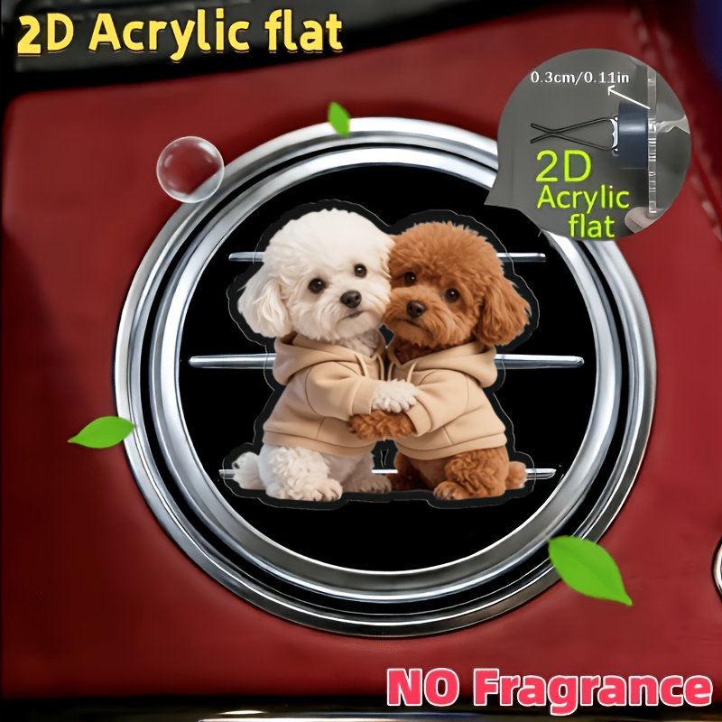 TEMU Plat 2D, Plat Acrylique 2D, 1 pièce Désodorisant de Voiture Style Mignons Chiens Teddy en Peluche se Faisant Câlins en Acrylique 2D - Diffuseur