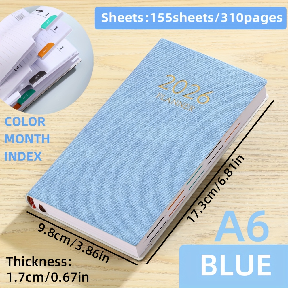 TEMU A6 Size 2026 Daily Planner Calendar, 155 Sheets 310 Pages Thickened Daily Planner, Use Time Is 2026 To December 2026, Colored Monthly Index