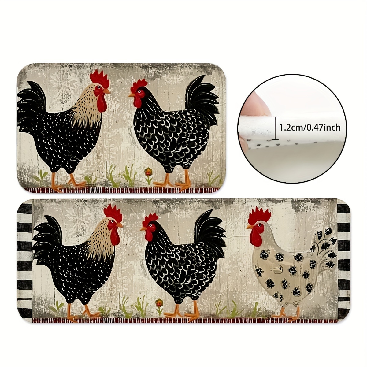 

1pc/2pcs, Chickens Floor Mat, Modern Kitchen Rugs, Indoor Carpet, Non-slip Grease Resistent Kitchen Mat, For Home Decor, Room Decor, Farmhouse Decor