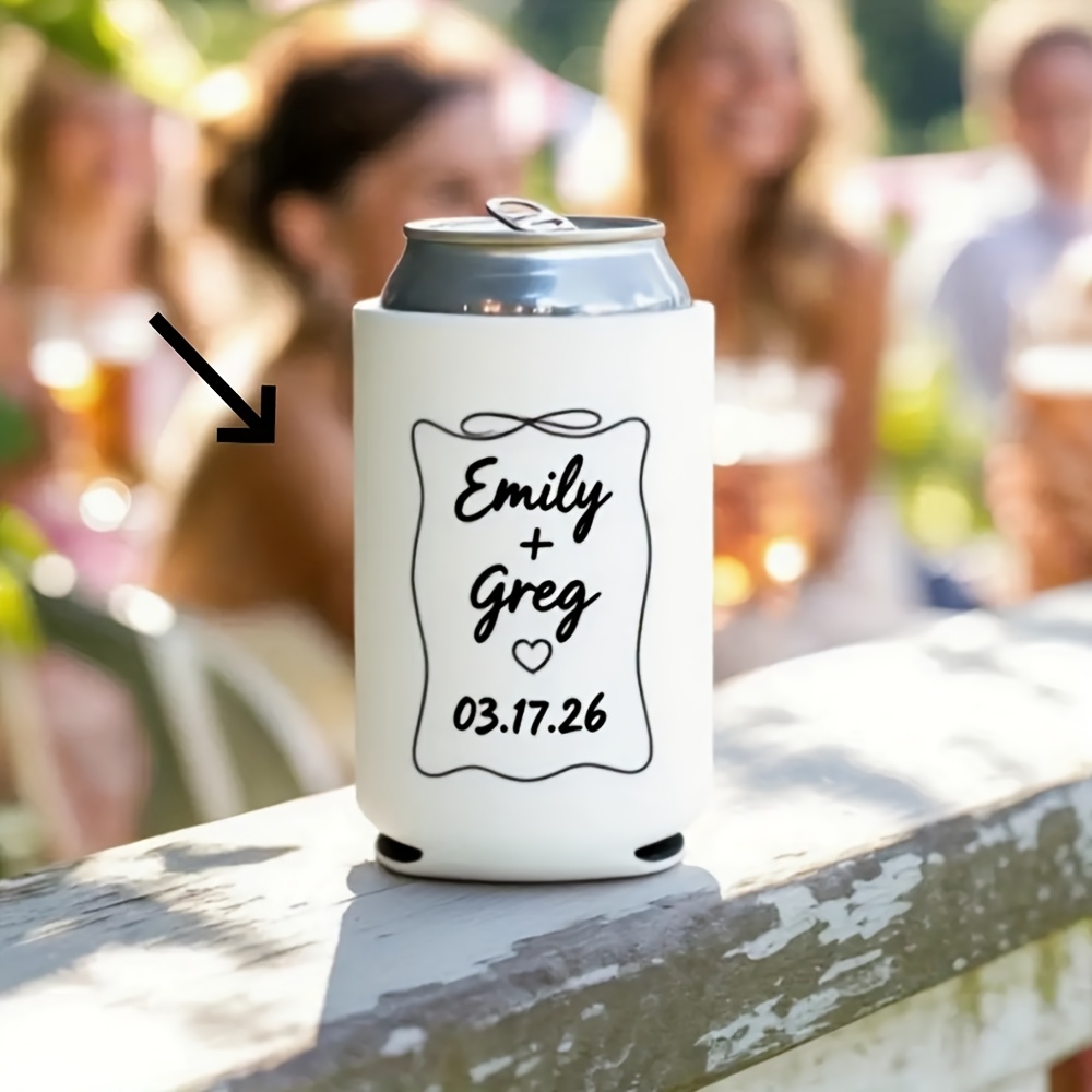 TEMU Custom 10-pack Wedding Can Coolers, Personalized Wedding Beer Can Sleeves, Available In White And Black, Suitable For Wedding Receptions,