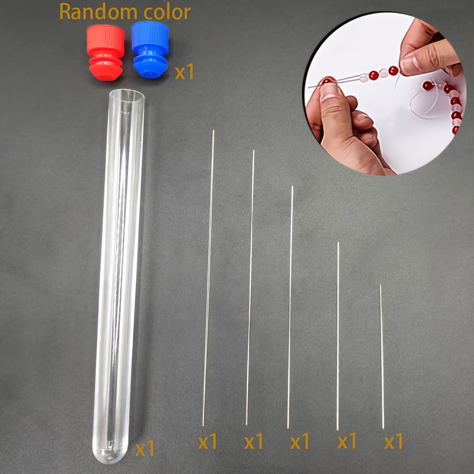 6pcs Beading Needle Set, 5 Sizes Of Large Eye Stainless Steel Beading Needles And Storage Tube, Foldable Jewelry Making Kit, Utility Beading , Jewelry Making Supplies(random Colors)