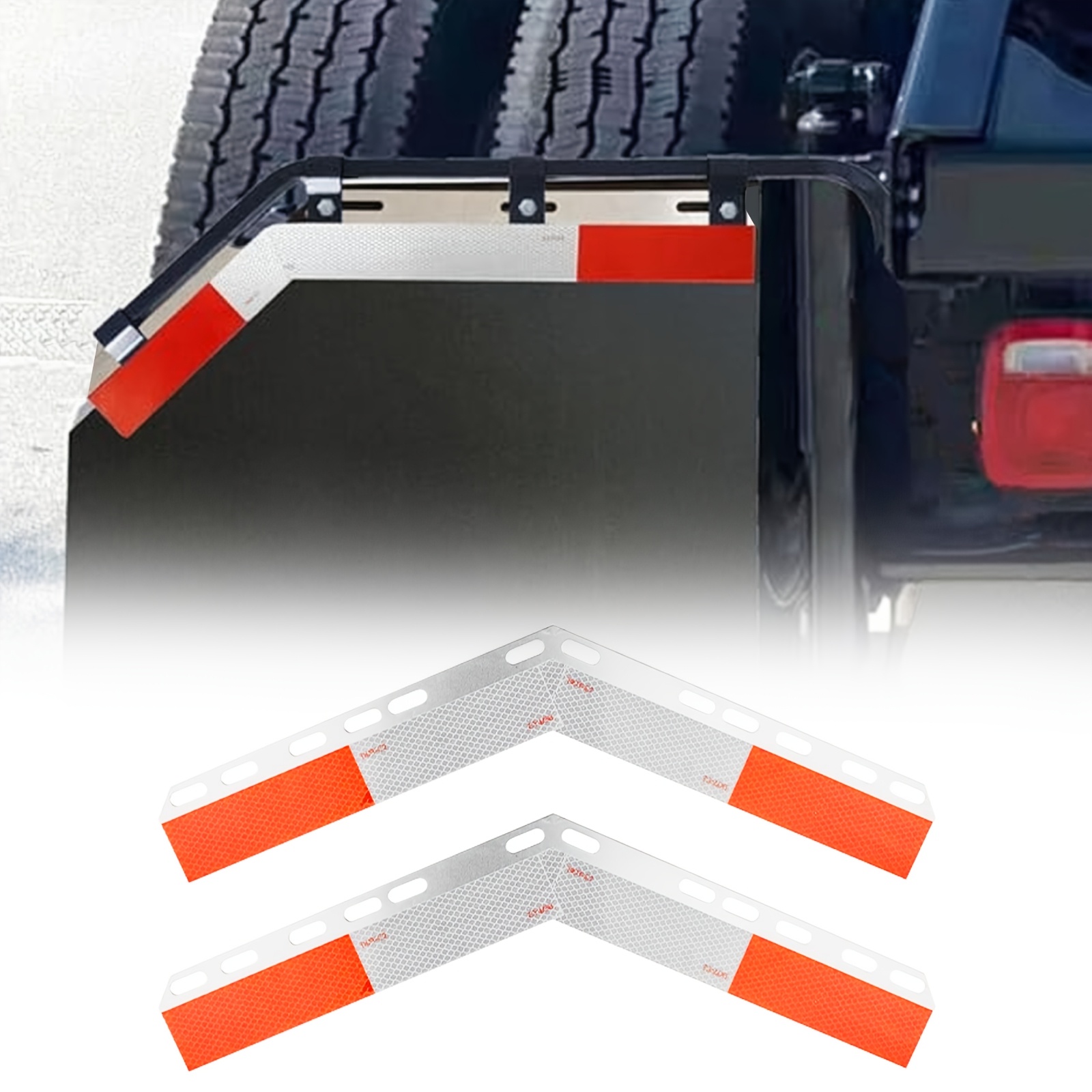 2 Pack Mud Flap Angled Reflector Aluminum 14.25" X 12.25" For Semi Truck And Semi Trailer 135 Degree Angle Strips Mud Flap Hanger Pair