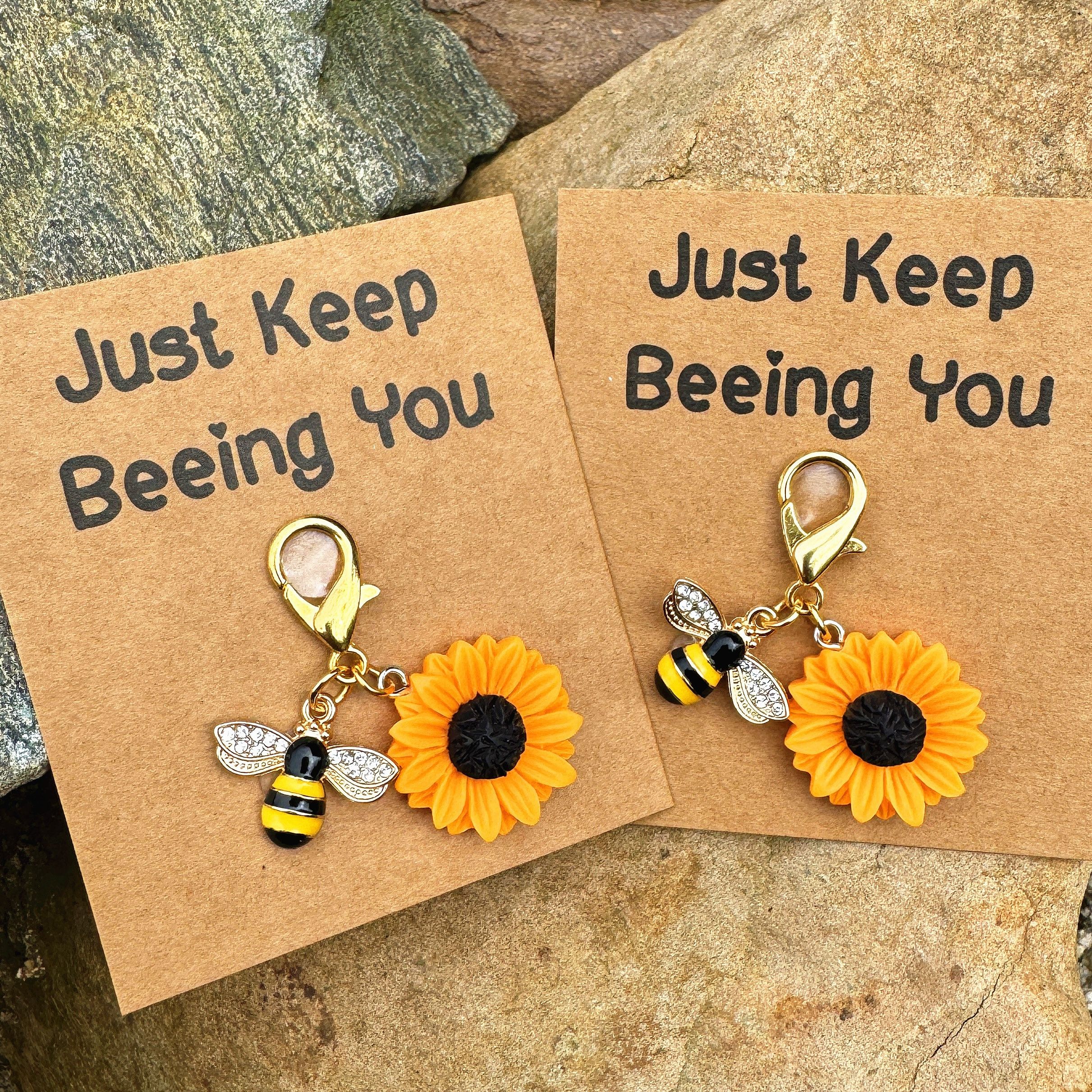 TEMU 1/2 piezas de llaveros positivos de abeja y , con tarjetas de de bolsillo inspiradoras, regalos perfectos para , , Día de San Valentín y Navidad