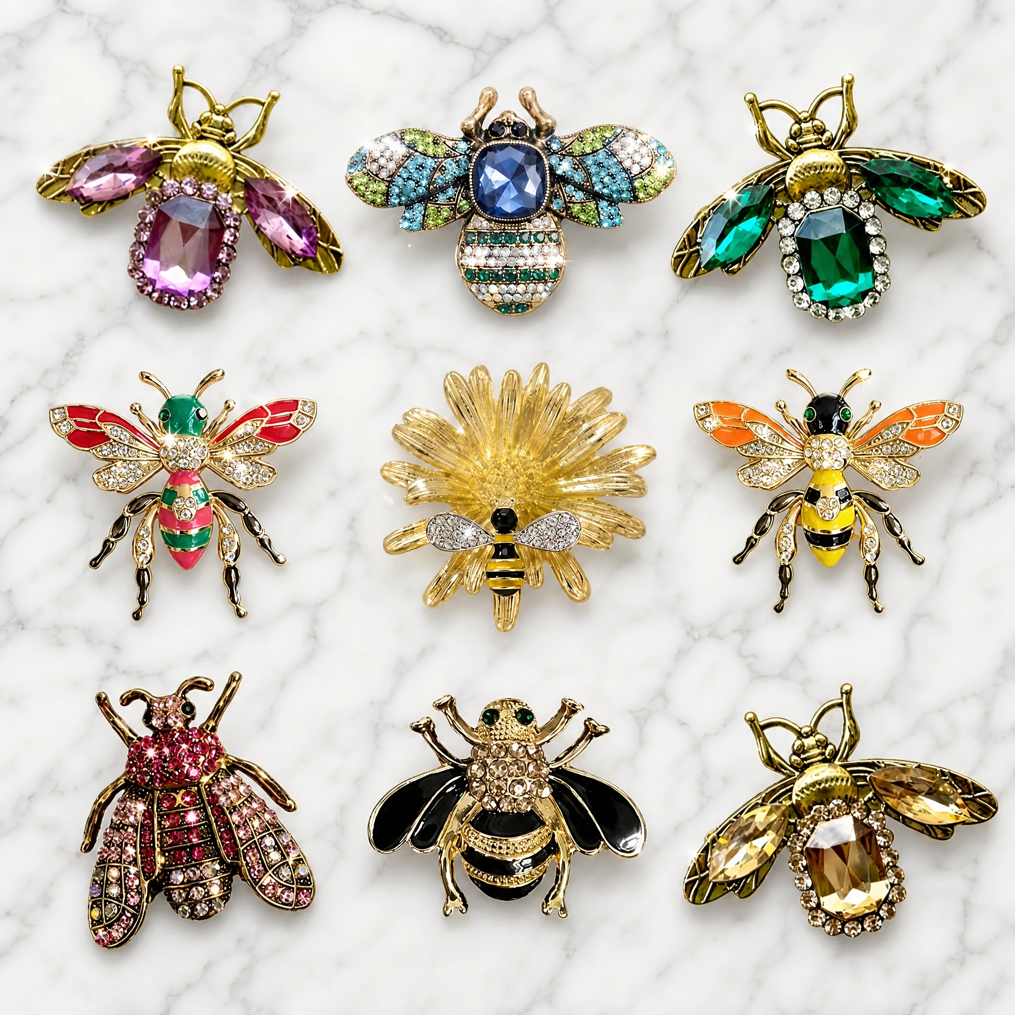 TEMU 9pcs Merrysmile Bohemian Bee Pin Set Suitable For Jackets, Denim & Bags - Plated Vintage Insect & Bee Themed Pins, Multi- For Fashion, Hobby