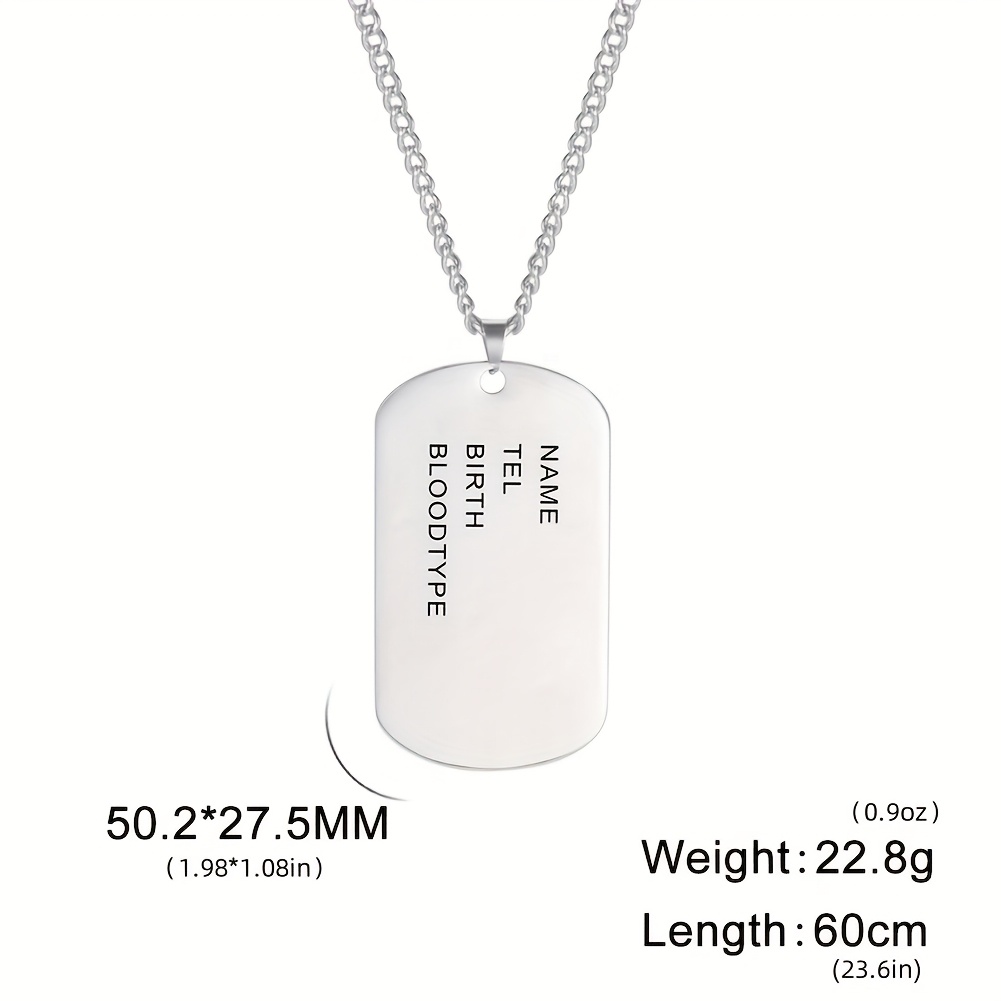 TEMU A Stylish Personalized Engraved Name And Phone Number Necklace Designed To Prevent Loss, Featuring A Rectangular Geometric Minimalist Style. A