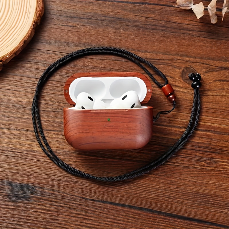 A Protective Case for Airpods, Compatible with Models 1, 2, 3, 4, And Pro 2, Made of Wood And Designed for Wireless Headphones. It Includes a Lanyard And Offers a Variety of Wood Options, Making It a Great Holiday Gift