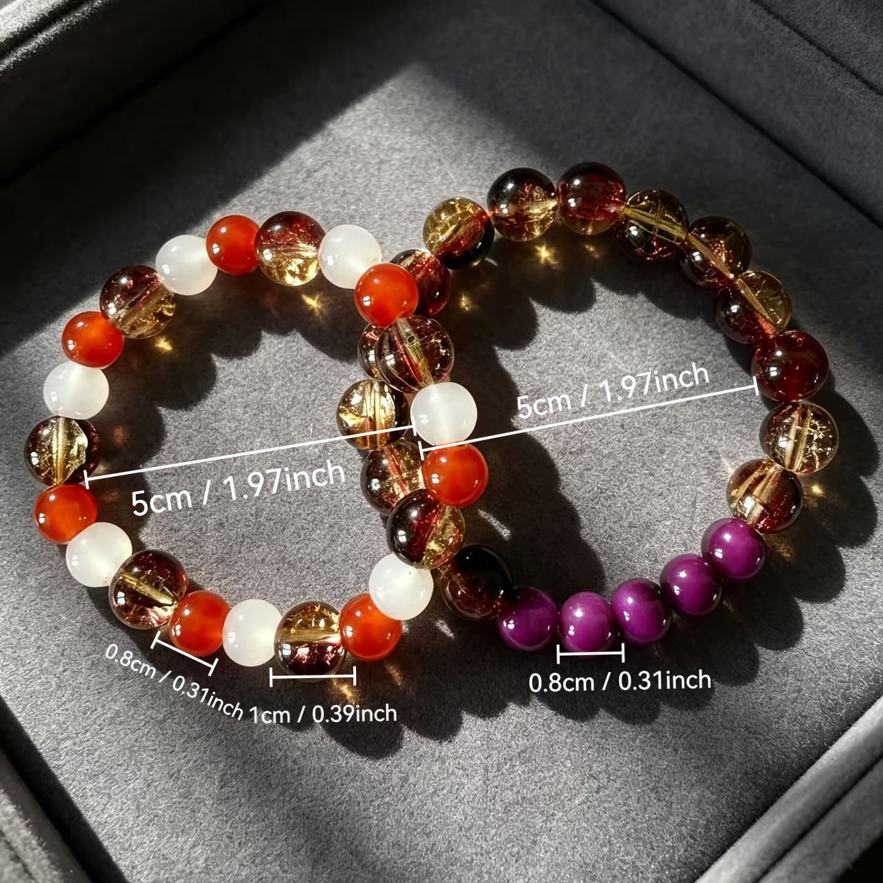 2pcs Large Red Gradient Crystal & Rose Tiger's Eye Beads Bracelet