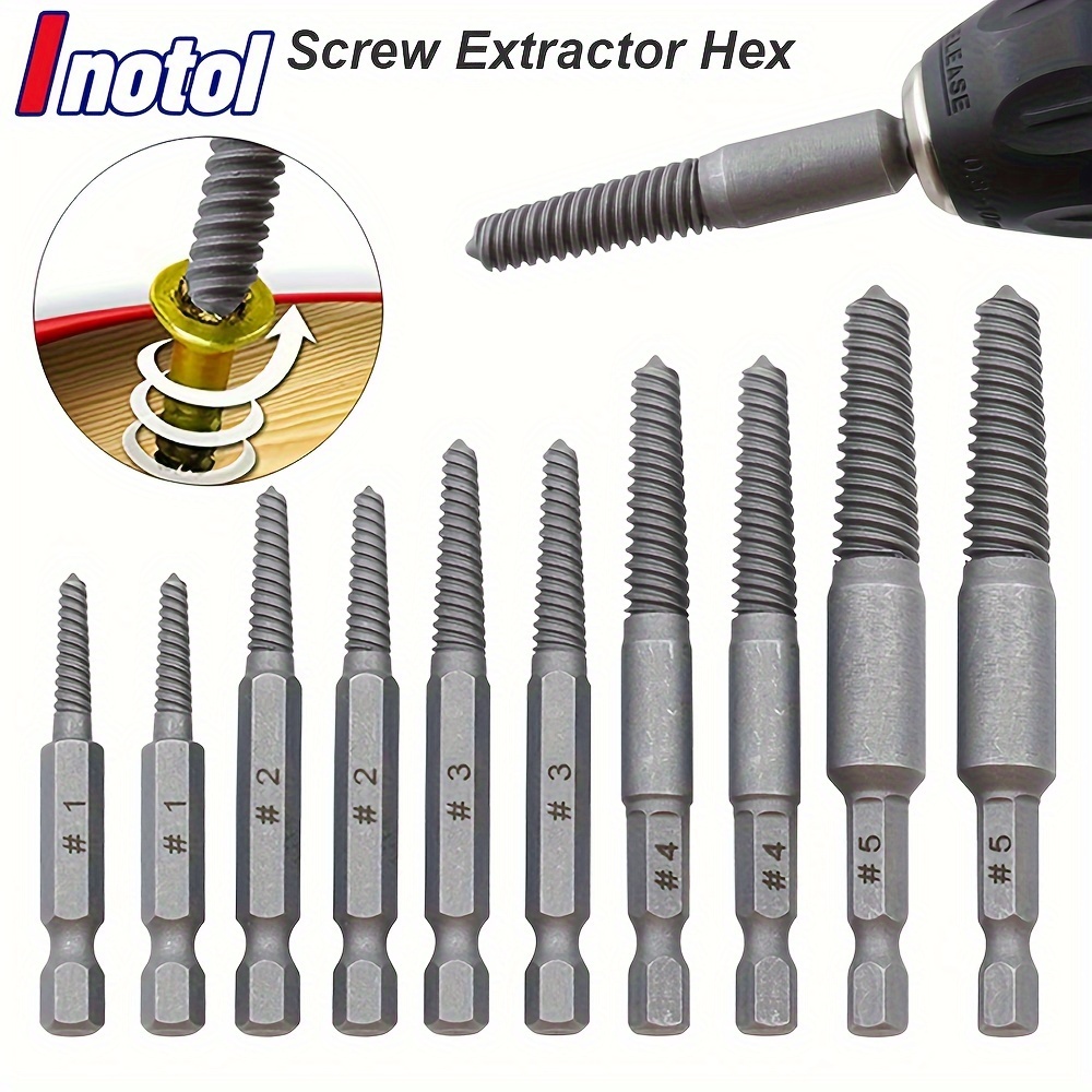 

6.35mm Universal Hex Shank Screw Extractor Set: Heavy Duty, Metallic, No Power Required, For Damaged Screw Removal