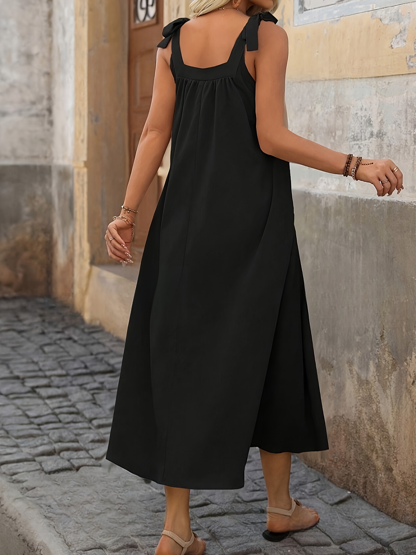 womens casual summer maxi dress black sleeveless a line Temu