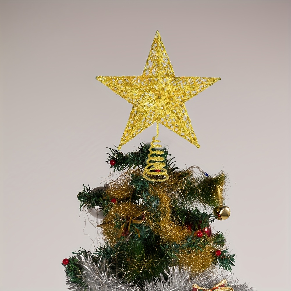 

Étoile de Noël pour sapin de Noël, décoration classique en fer pailleté - Ornement festif artisanal pour Noël et Thanksgiving, étoile scintillante sans pile pour table ou sapin, lot de 1