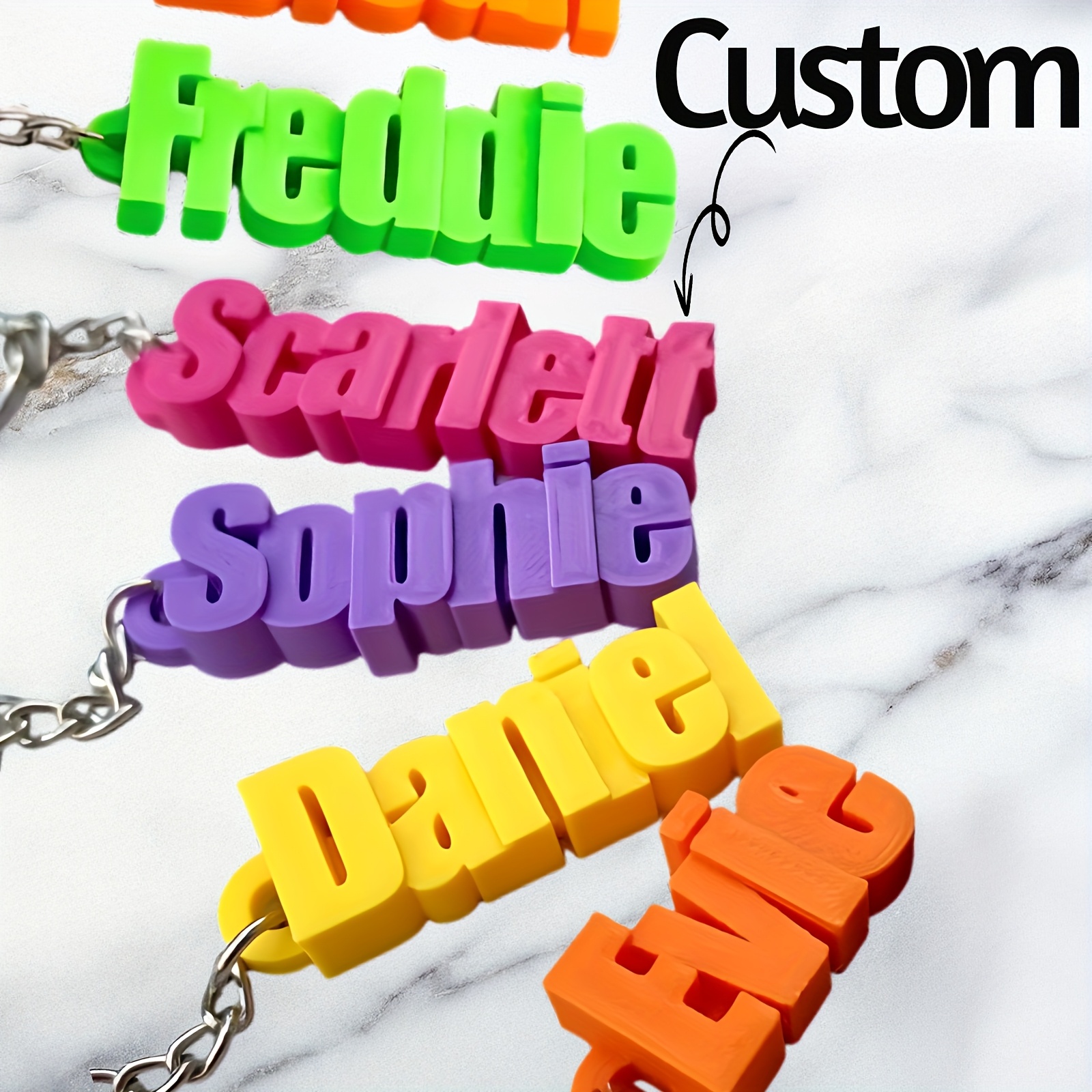 TEMU Personalized 3d Printed Keychain - Custom Name Key Ring, Vibrant Color Durable Plastic Gift Tag, Parties, Book Bags - Stocking Stuffer & Party