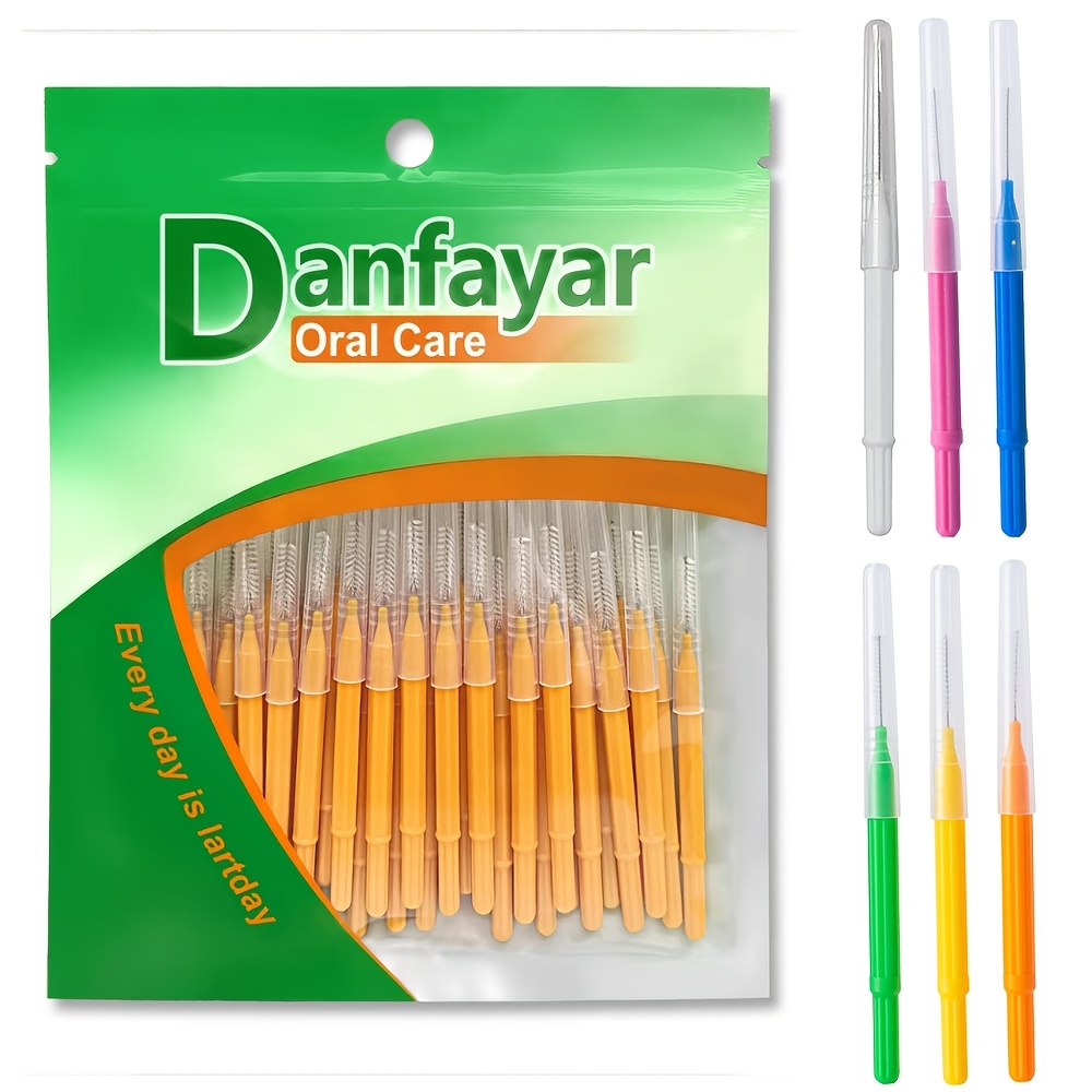 „Danfayar 66“ tarpdančių šepetėliai, tarpdančių šepetėliai, skirti suaugusiųjų tarpdančių valymui, skirti breketams valyti, minkšti šereliai, elastinė plieninė viela, tiesus I formos, kiekvienas su apsauginiu dangteliu, 6 skirtingų spalvų modeliai