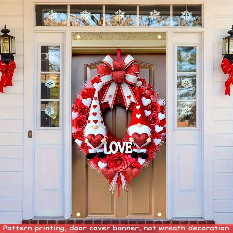 

1pc, Valentine's Day Door Wreath Pattern - Polyester Door Cover Banner, - Indoor & Outdoor Decorative Flag For Entryway, Room, Garden - 35.4×70.8inch Party Banner Door Cover